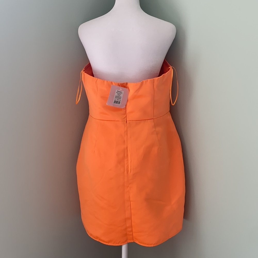 NWT SHOWPO GOING TO DRIVE YOU MAD DRESS IN TANGERINE SATIN - Picture 6 of 7